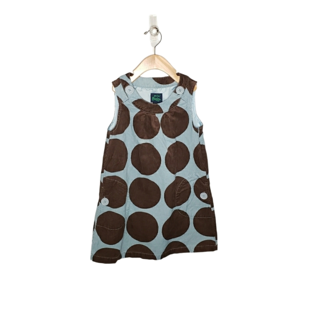 Mini Boden 5-6 Years Circle Polka Dot Corduroy Pinnie Jumper Dress with Pockets